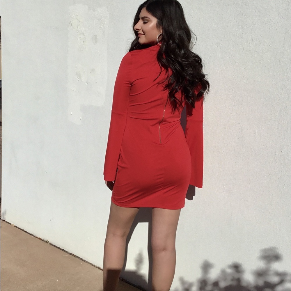 Red Flare Sleeve Dress-CLEARANCE - Picture 6 of 7